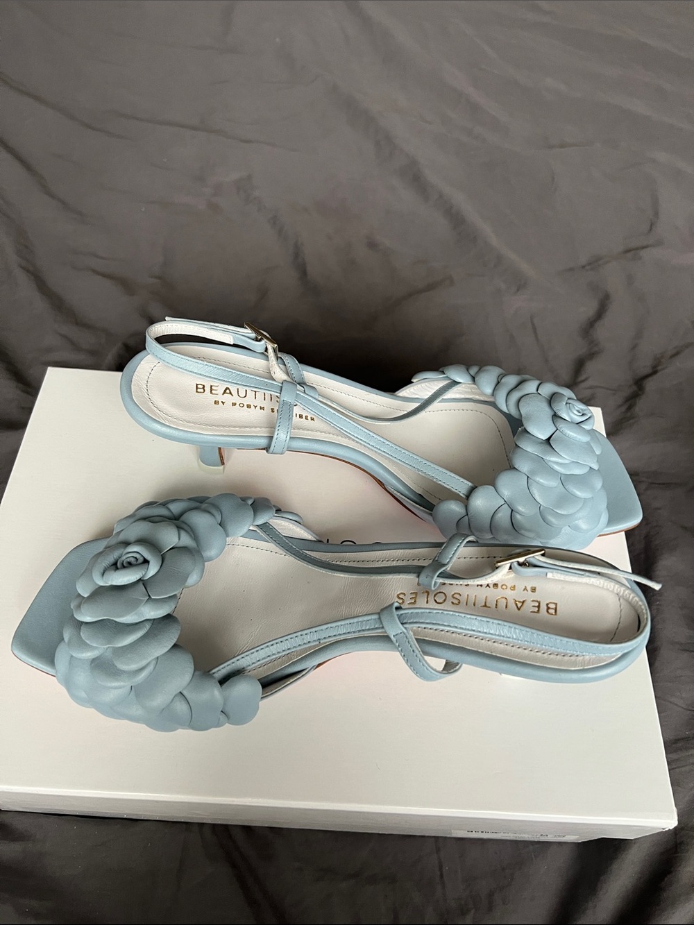 Beautiisoles Pale Blue Braided Flower Slingback Heels - Picture 2 of 5